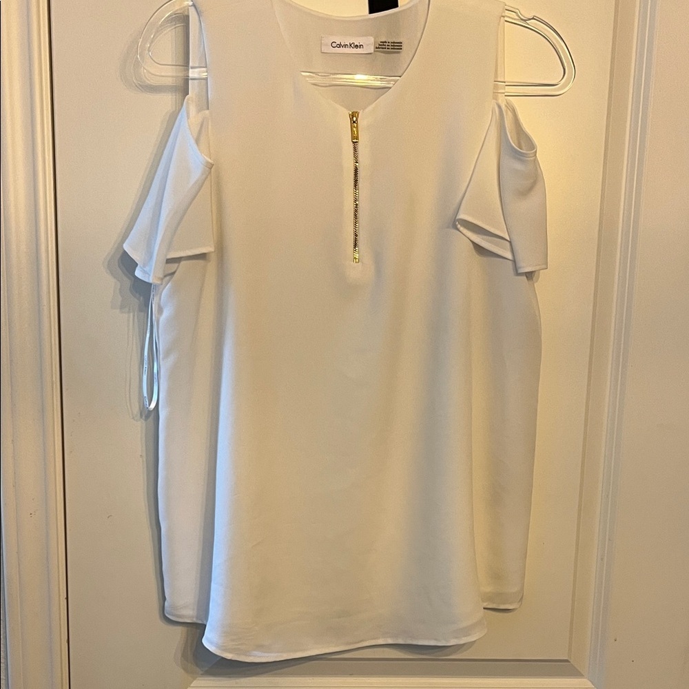 Calvin Klein White Blouse Large Ruffle Sleeve